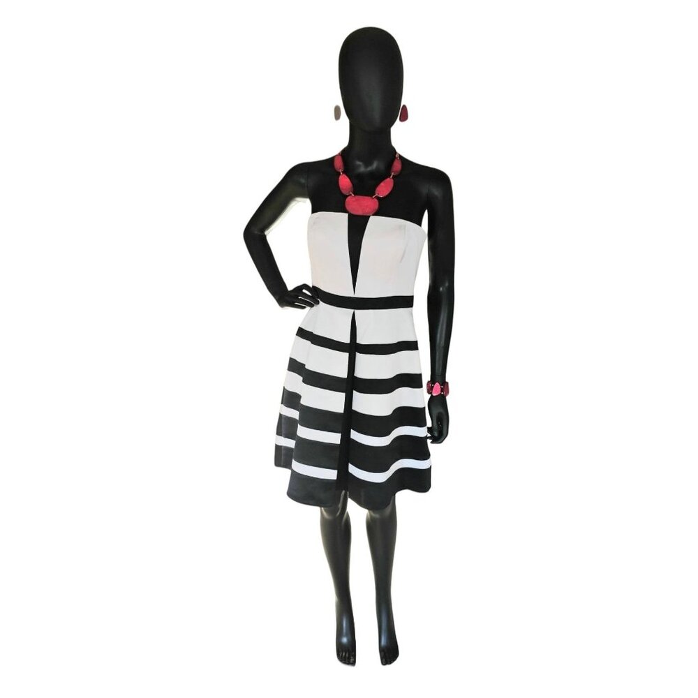 Black/White Stripe Strapless Cocktail Dress / Party Dress